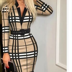 NIP - Elegant Plaid Long Sleeve Dress - Sz XXL